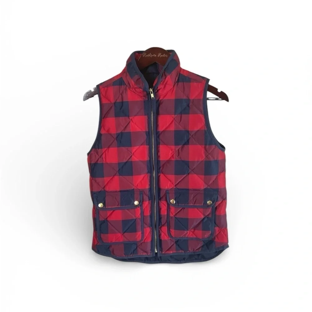 J. Crew Red and Navy Checkered Vest